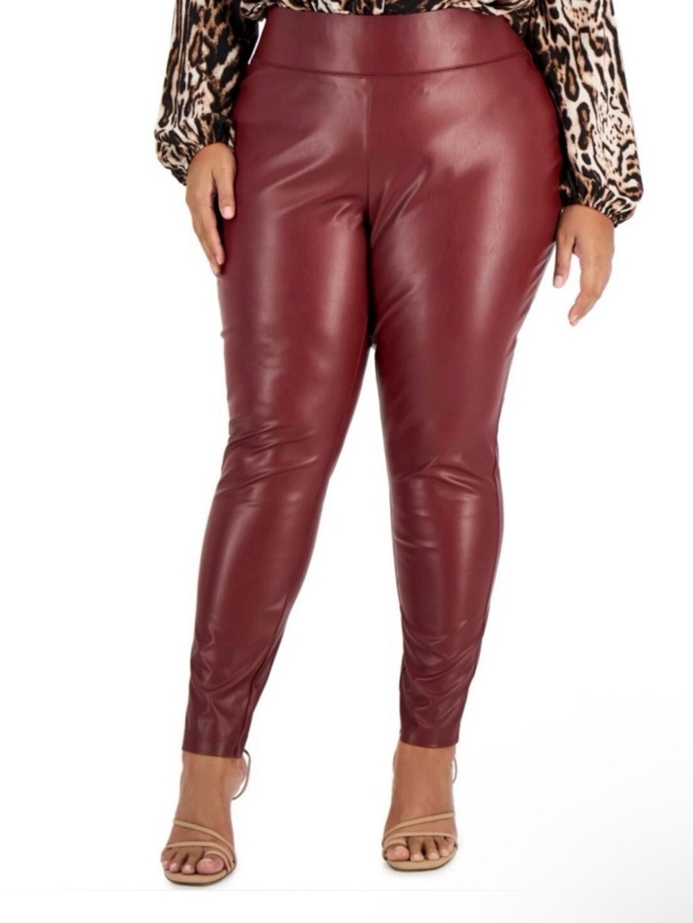 INC Faux Leather Burgundy High-Waist Leggings size 12
